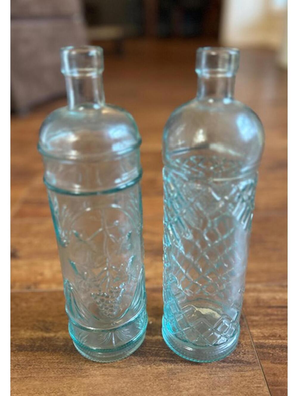 Vintage Embossed Glass Bottles - Set of 2